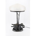 Desk lamp with hunting dog figurines