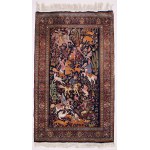 An Oriental rug depicting a hunting scene