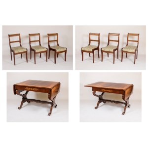 A Biedermeier-style table with 6 matching chairs