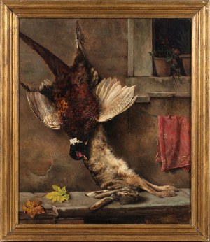 Oreste Costa (1851-1901), Scena łowiecka z bażantem i zającem, 2 poł. XIX w.