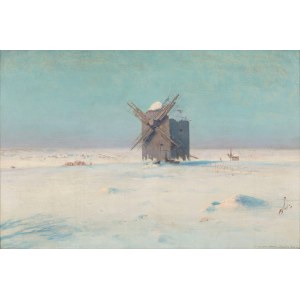 Stanisław Straszkiewicz (1870-1925), Mulino a vento nella steppa innevata, 1924