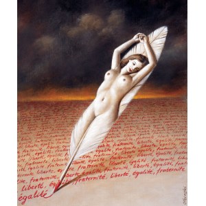 Rafał Olbiński (1943) “Liberté, Égalité, Fraternité”—a limited-edition inkograph from the Olbiński Studio, second edition of 20