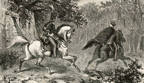 Juliusz KOSSAK (1824-1899), Mohort i Krasicki jadą do monasteru po proroczym śnie Pana Mohorta o śmierci
