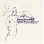 Ludwik MACIĄG (1920-2007), Oficer w furażerce na tle budynku