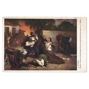 A. Grottger. The Fire at the Manor House During the Battle of Miechów in 1864