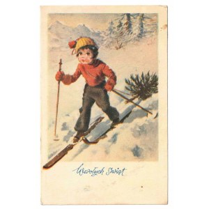 Happy Holidays, (child on skis).