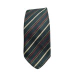Green tie with red and gold stripes