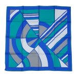 THOMSON silk scarf in blue, green, and white