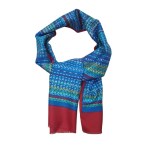 Burgundy and blue scarf with geometric patterns by MISS HELEN Paris