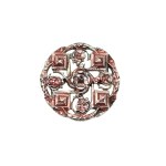 Pink jewelry button with flowers and a meander pattern