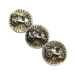 Set of three round vintage buttons featuring cars