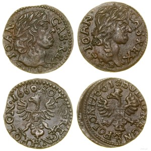 Polen, Set mit 2 x Kupferschäling (Boratynka), 1660 TLB, 1661 TLB, Ujazdów