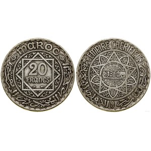 Maroc, 20 francs, 1934 (AH 1352), Paris