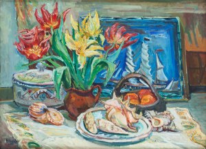 Henryk Epstein (1891 Łódź - 1944 obóz koncentracyjny, prawdopodobnie Auschwitz), Martwa natura z muszlami, 1930