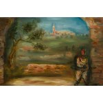 Jakub Zucker (1900, Radom - 1981, New York), Paysage rural avec un personnage sous une arcade (« Vue depuis le passage »)