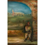 Jakub Zucker (1900, Radom - 1981, New York), Paysage rural avec un personnage sous une arcade (« Vue depuis le passage »)