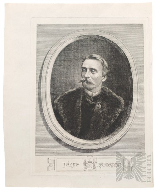 [HERB JELITA] - Królestwo Polskie po 1878 r. - Henryk Redlich (1838 Łasko - 1884 Berlin) - Grafika - Portret Józefa Zamojskiego (Herb Jelita Zamojskich “To Mniey Boli” Ziemianie, Arystokracja polska)