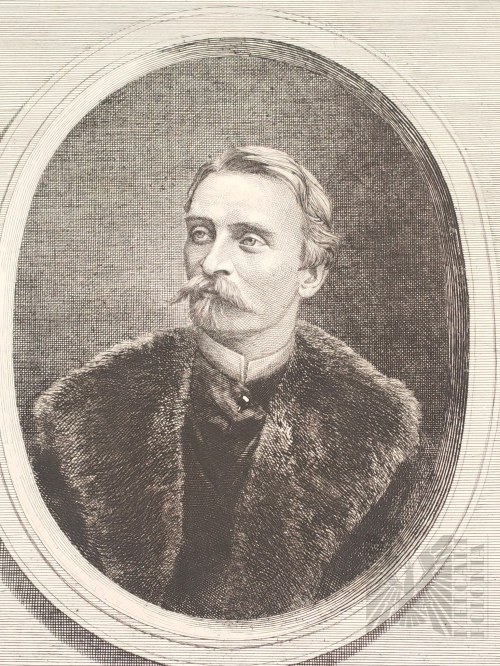 [HERB JELITA] - Królestwo Polskie po 1878 r. - Henryk Redlich (1838 Łasko - 1884 Berlin) - Grafika - Portret Józefa Zamojskiego (Herb Jelita Zamojskich “To Mniey Boli” Ziemianie, Arystokracja polska)