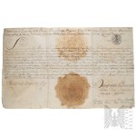 Stanisław August Poniatowski - przywilej dla Franciszka Czarnego Zawiszy herbu Przerowa na urząd stolnika parnawskiego, - dokument królewski z autografem monarchy, Warszawa, 28 czerwca 1781 roku, oblatowany w 1797 roku.