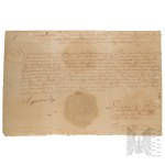 August II the Strong (1670–1733) - Letter of Appointment granting Franciszek Szembek, of his own coat of arms, the office of Court Steward following the promotion of Adam Piotr Tarła to Voivode of Lublin, Kraków, April 13, 1706