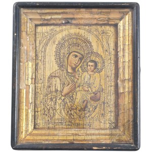 Artiste inconnu - Russie (?) - XIXe siècle - Icône - Notre-Dame Hodegetria, variante de l'icône de la Mère de Dieu de Tikhvine (art sacré, art religieux, Vierge à l'Enfant)