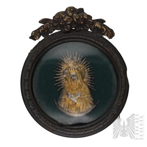 Unknown Artist - 20th century(?) - Home Devotional Plaque in a Round Frame - (Eastern Borderlands, Devotional Objects, Religious Art, Vilnius)