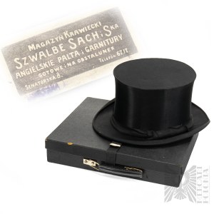 [VARSAVIANA] Szwalbe Sach et Ska – début du XXe siècle – Chapeau haut-de-forme noir – Chapeau dans son étui d'origine – Élégance, mode masculine, fin de siècle