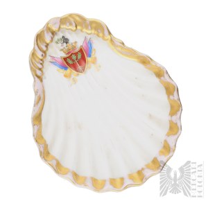 [BLASON DE GOZIEMBA] - Manufacture Pirkenhammer - XIXe siècle - Assiette en porcelaine arborant le blason des Dąmbski, HÉRALDIQUE, BIBELOTS, ARTISANAT TCHÈQUE