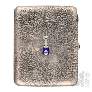 [BLASONS/ARGENT 0,875] Russie impériale - XIXe/XXe siècle - Étui à cigarettes orné du blason des Leliwa, variante Kopeć (?) (Héraldique, noblesse terrienne)