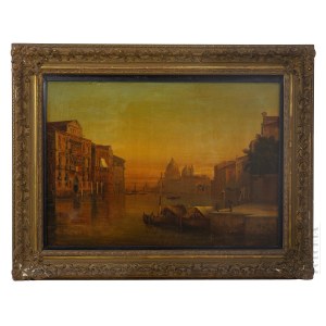 [HERB ORWAŁ] XVIII Wiek - Autor Nieznany - “Bazylika di Santa Maria Della Salute, Canal Grande Wenecjia” - Olej na Płótnie (Polska Proweniencja) CZERNIK, GENEALOGIA, HERALDYKA, ZIEMIAŃSTWO,