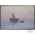 Antoni Suchanek (1901, Rzeszów – 1982, Gdynia) - Poland - 20th century - “Seascape,” oil on panel (Marine art, Ship, Sailboat, Sea, 20th-century Polish marine painting, DESA SEAL)