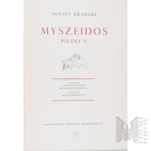 [AUTOGRAPHE DE L'ILLUSTRATRICE / EX-LIBRIS] Livre dédicacé par l'illustratrice Maja (Maria) Berezowska (Baranovichi, 1898 – 1978, Varsovie) &amp; ex-libris d’Andrzej Czernik – Ignacy Krasicki, « Myszeidos. Chants X », Institut national d’édition, 1954, Va