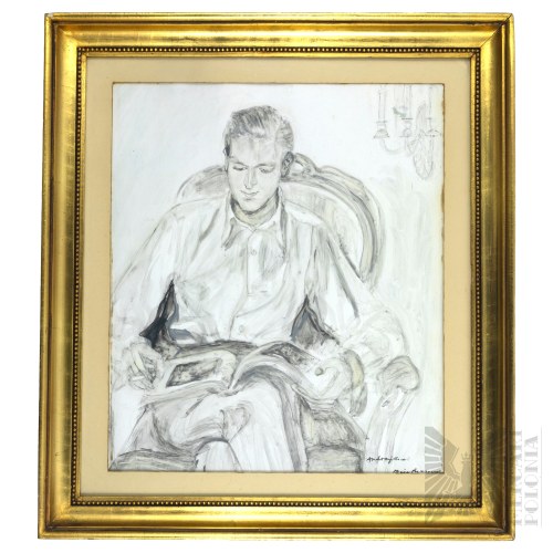 Maja (Maria) Berezowska (Baranowicze 1898 - 1978 Warszawa) - Portret Mężczyzny Czytającego Album, (Andrzej Czernik h. Orwat/Orwał)