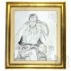 Maja (Maria) Berezowska (Baranovichi, 1898 - 1978, Varsovie) - Portrait d'un homme lisant un album (Andrzej Czernik, aux armoiries d'Orwat/Orwał)