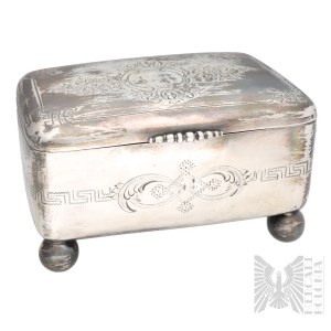 [0.875 SILVER] - Jan Pogorzelski - 19th century, 1872 - Warsaw - Box-shaped Sugar Bowl with Floral Ornament; Tableware, Table Arts, Vessels, Varsaviana, Tsarist Russia