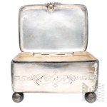 [0.875 SILVER] - Jan Pogorzelski - 19th century, 1872 - Warsaw - Box-shaped Sugar Bowl with Floral Ornament; Tableware, Table Arts, Vessels, Varsaviana, Tsarist Russia