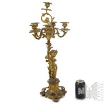 19th/20th Century - Gilded Bronze Candelabra with a Decorative Putto Figure - Louis XV Style, Neo-Rococo