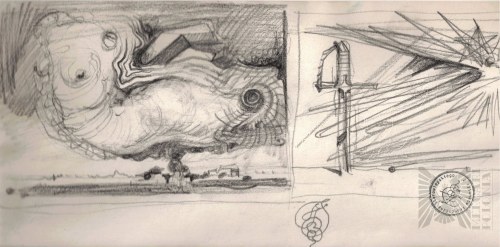 Franciszek Starowieyski (1930-2009), Studia fantastycznych form, bez datowania FRANCISZEK STAROWIEYSKI - POLSKA - XX WIEK - FANTASTYCZNE FORMY - SZKICE FIGURALNE I KOSTIUMOWE - RYSUNEK OŁÓWKIEM - POLSKA SZKOŁA PLAKATU - FANTASMAGORIE