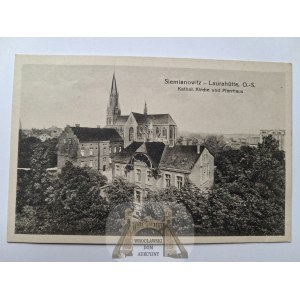 Siemianowice, Siemianowitz, kostol a farský dom, okolo roku 1920