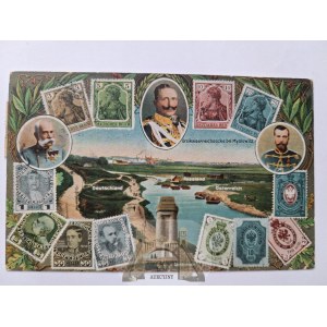 Mysłowice, Myslowitz, the Triangle of the Three Emperors, portraits of rulers, stamps, 1912