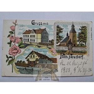 Nowa Wieś, near Opole, Poland: school, store, church, 1908