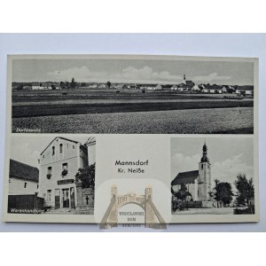 Mańkowice, près de Nysa, panorama, magasin, église, vers 1940