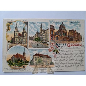 Głogów, Glogau, lithograph, synagogue, 1905