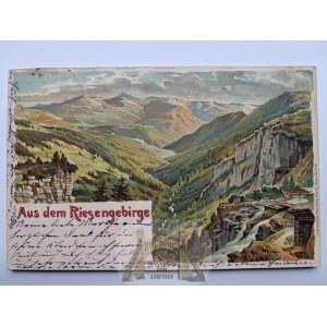 The Karkonosze Mountains, Riesengebirge, lithograph, Max Leipelt, 1907