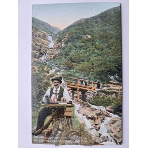 The Karkonosze Mountains, the Riesengebirge, the Łomniczki Waterfall, a tourist collage, ca. 1910