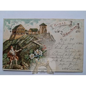 Krkonoše, Riesengebirge, Sniežka, litografia, 1898