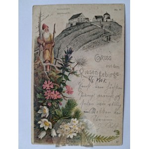 Karkonosze, Riesengebirge, Śnieżka, litografia, 1901