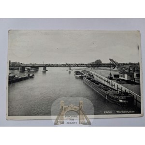 Kostrzyn, Custrin, port, barges, 1935