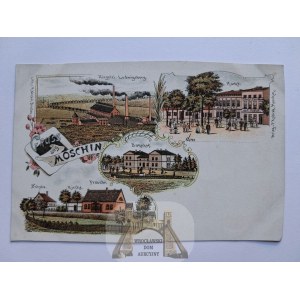 Mosina near Poznań, lithograph, brickworks, train station, 4 views, ca. 1900