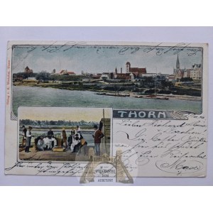 Toruń, Thorn, panorama, raftsmen, ca. 1900